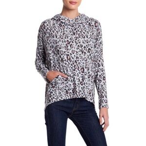 Sundry Draped Gray Leopard Print Hoodie Size Small